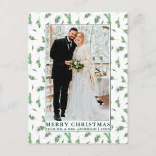 Waterverf Pine Greenery Pas getrouwd Kerstmis Briefkaart