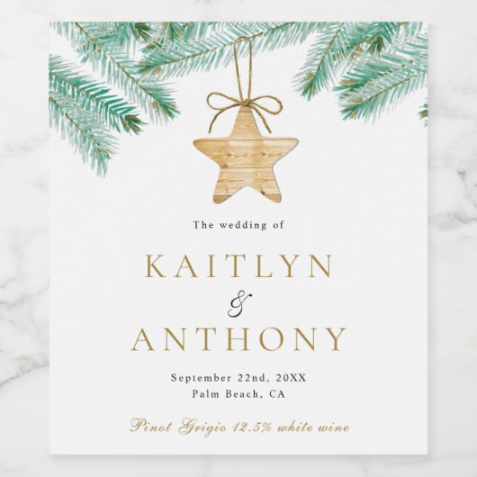 Waterverf Pine koopt kerstbruiloft Wijn Etiket (Enkel label)