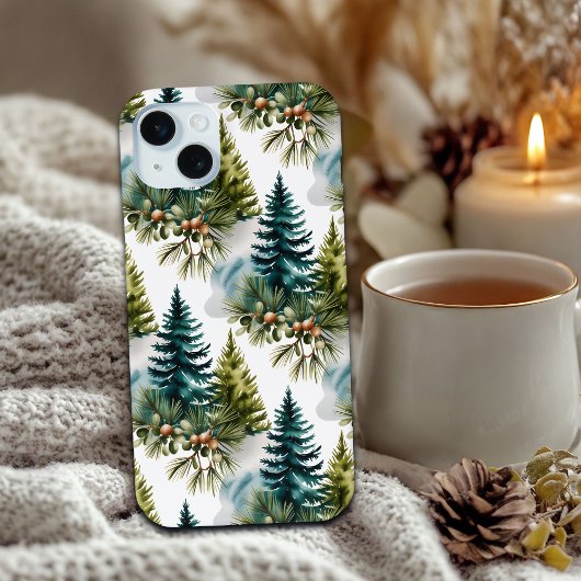 Waterverf Pine Pattern Elegant Winter Case-Mate iPhone Case