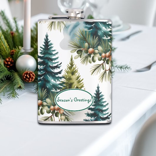 Waterverf Pine Pattern Elegant Winter Heupfles