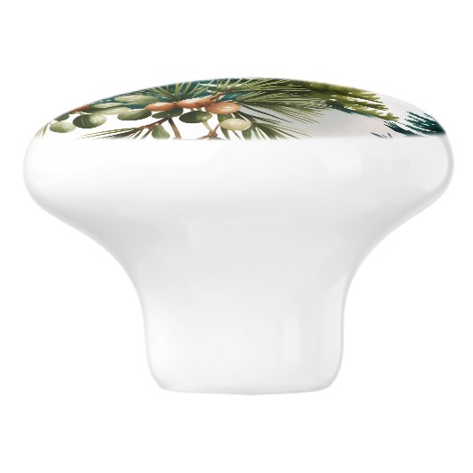 Waterverf Pine Pattern Elegant Winter Keramische Knop (Zijkant)