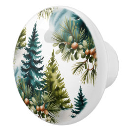 Waterverf Pine Pattern Elegant Winter Keramische Knop