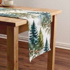Waterverf Pine Pattern Elegant Winter Lange Tafelloper