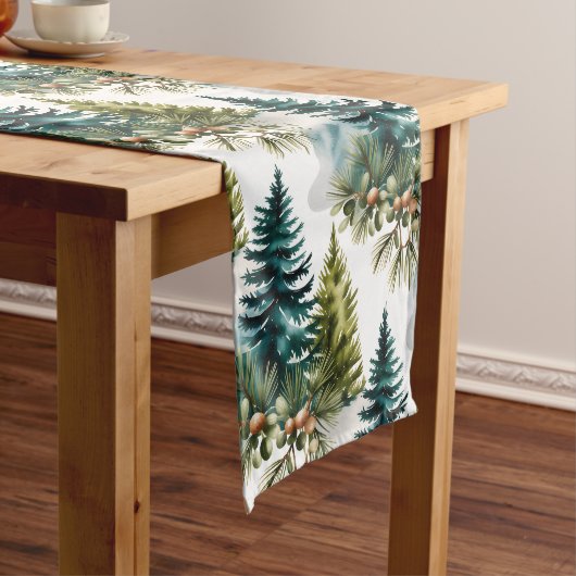 Waterverf Pine Pattern Elegant Winter Lange Tafelloper (Voorbeeld)
