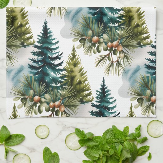 Waterverf Pine Pattern Elegant Winter Theedoek (Gevouwen)