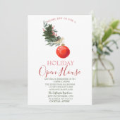 Waterverf Pine Tree Branch, Red Ball Open House Kaart (Staand voorkant)