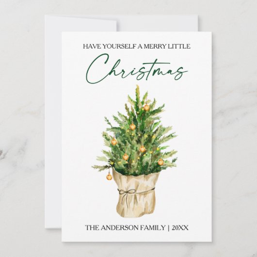 Waterverf Pine Tree Calligraphy Inktscript Feestdagenkaart (Voorkant)