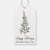 Waterverf Pine Tree Calligraphy Inktvakantie Cadeaulabel (Voorkant)
