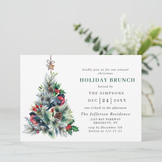 Waterverf Pine Tree Chic Kerstfeestdag BRUNCH Kaart (Staand voorkant)