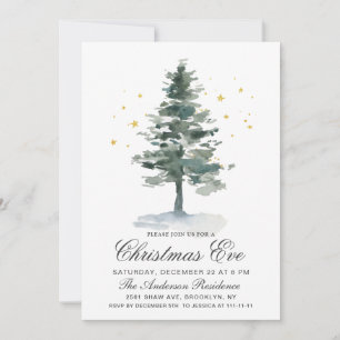 Waterverf Pine Tree Chic Kerstmis Vakantie Kaart