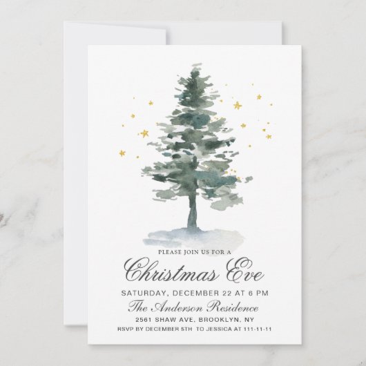Waterverf Pine Tree Chic Kerstmis Vakantie Kaart (Voorkant)