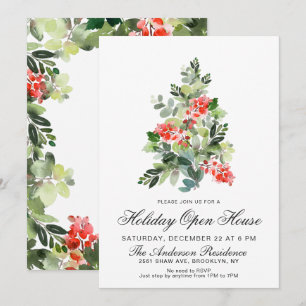 Waterverf Pine Tree CHRISTMAS HOLIDAY OPEN HOUSE Kaart