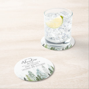 Waterverf Pine Tree Forest Baby shower Ronde Kartonnen Onderzetter