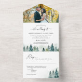 Waterverf Pine Tree Forest Bossen Weddenfoto All In One Uitnodiging (Binnen)