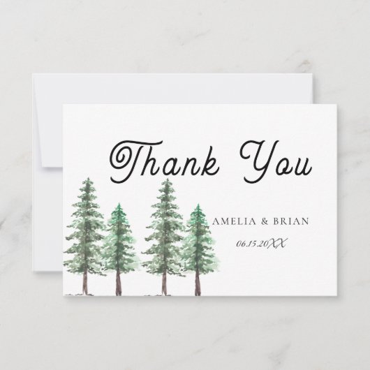 Waterverf Pine Tree Forest bruiloft Bedankkaart (Voorkant)