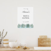 Waterverf Pine Tree Forest bruiloft Poster (Keuken)