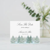Waterverf Pine Tree Forest bruiloft Save The Date Briefkaart (Staand voorkant)