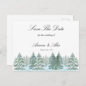 Waterverf Pine Tree Forest bruiloft Save The Date Briefkaart (Voorkant / Achterkant)