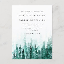 Waterverf Pine Tree Forest Country Wedding Uitnodiging Briefkaart