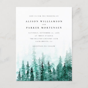 Waterverf Pine Tree Forest Country Wedding Uitnodiging Briefkaart