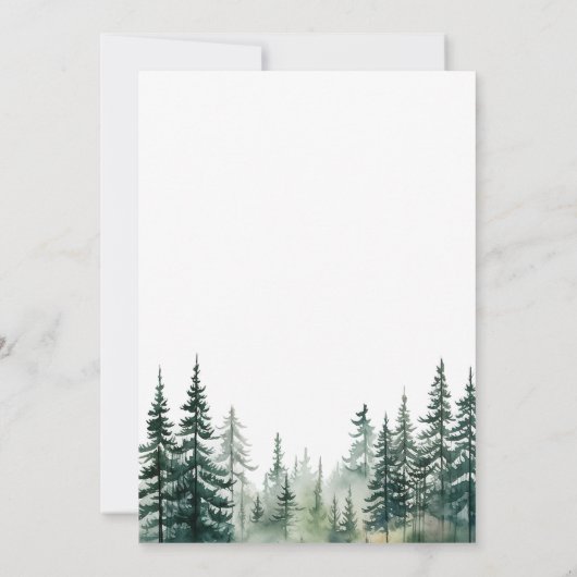 Waterverf Pine Tree Forest Mountain bruiloft Save The Date (Achterkant)