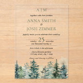 Waterverf Pine Tree Forest rustieke bruiloft Acryl Uitnodigingen (Voorkant)