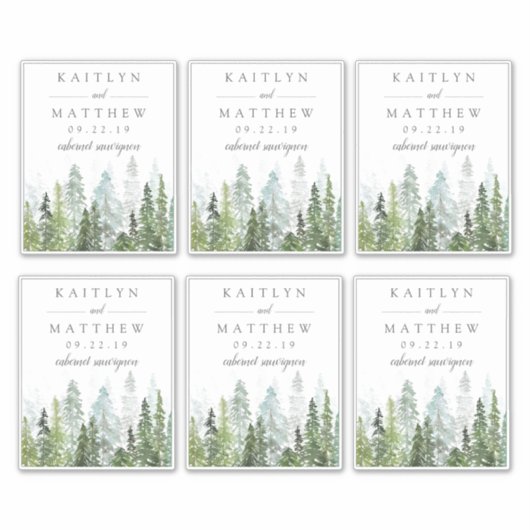 Waterverf Pine Tree Forest Wedding - 4 "x 5" Sticker (Voorkant)
