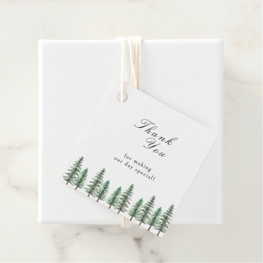 Waterverf Pine Tree Forest Wedding Bedankjes Labels (In situ)