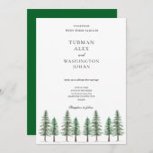 Waterverf Pine Tree Forest Wedding Kaart (Voorkant / Achterkant)