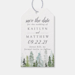 Waterverf Pine Tree Forest Wedding Save the Date Cadeaulabel