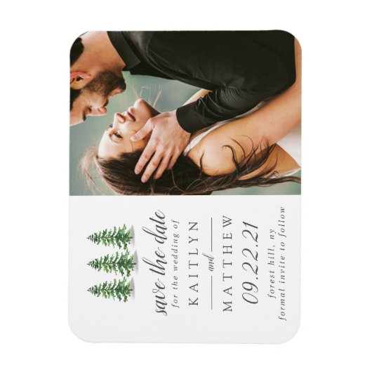 Waterverf Pine Tree Forest Wedding Save the Date Magneet (Verticaal)