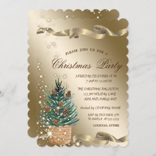 Waterverf Pine Tree GoldCorporate-kerstfeest Kaart
