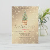 Waterverf Pine Tree (gouden kerstfeest) Kaart (Staand voorkant)