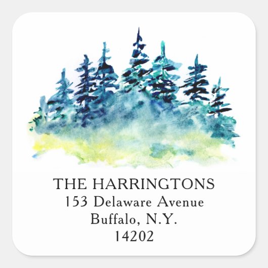 Waterverf Pine Tree-handgeschreven retouradres Vierkante Sticker (Voorkant)