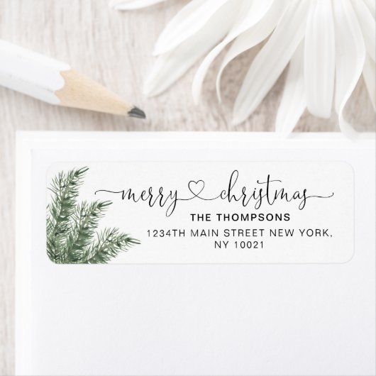 Waterverf Pine Tree Heart Script Vergroten Kerstmi Etiket (Insitu)