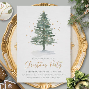 Waterverf Pine Tree Holiday Christmas Party Kaart
