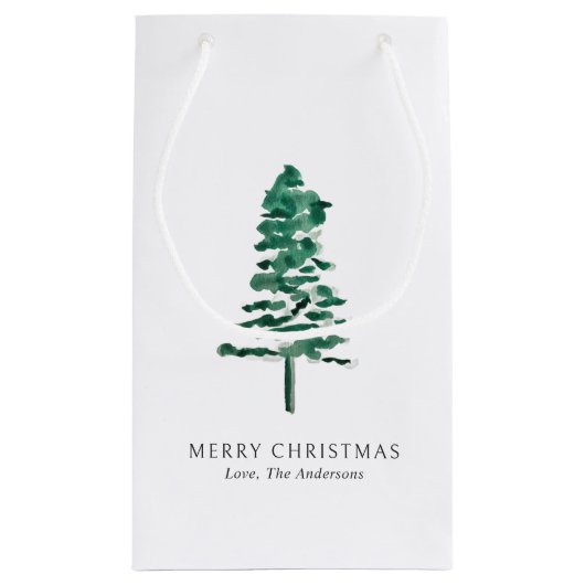 Waterverf Pine Tree Modern Christmas Klein Cadeauzakje (Achterkant)