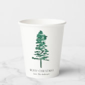 Waterverf Pine Tree Modern Christmas Papieren Bekers (Voorkant)