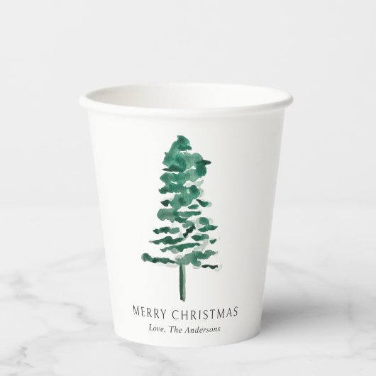 Waterverf Pine Tree Modern Christmas Papieren Bekers (Voorkant)