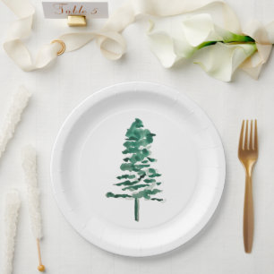 Waterverf Pine Tree Modern Christmas Papieren Bordje