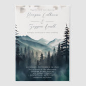 Waterverf Pine Tree Mountain Calligraphy Wedding Vellum Uitnodigingen (Voorkant)