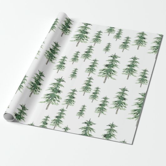 Waterverf Pine Tree Patroon Cadeaupapier (Uitgerold)
