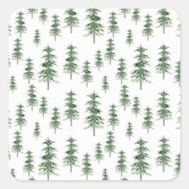 Waterverf Pine Tree Patroon Vierkante Sticker