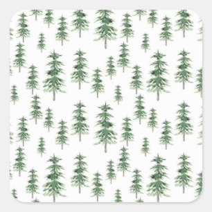 Waterverf Pine Tree Patroon Vierkante Sticker