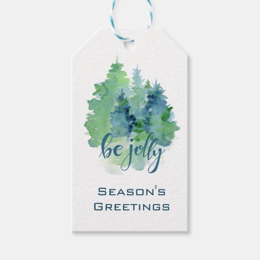 Waterverf Pine Tree Seasons Greetings Custom Cadeaulabel (Voorkant)