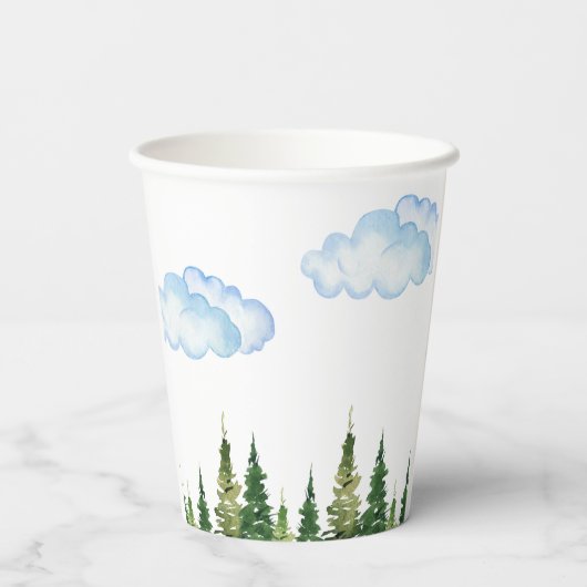 Waterverf Pine Trees Buurt Block Party Papieren Bekers (Achterkant)