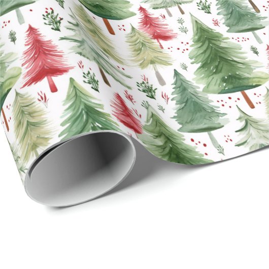 Waterverf Pine Trees Holiday Wrapping Paper Roll Cadeaupapier (Rol Hoek)