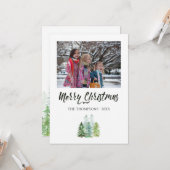 Waterverf Pine Trees kerstfoto Kaart (Voorkant / Achterkant in situ)