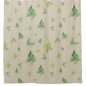 Waterverf Pine Trees Kraft Brown Rustiek Homey Douchegordijn (Voorkant)