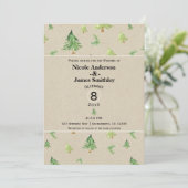Waterverf Pine Trees Kraft Rustic Winter Wedding Kaart (Staand voorkant)